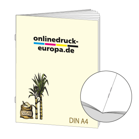 Broschüre aus Zuckerrohrpapier | DIN A4 20-Seiter | bedruckt