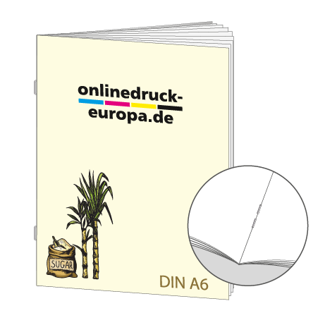Broschüre aus Zuckerrohrpapier | DIN A6 8-Seiter | bedruckt